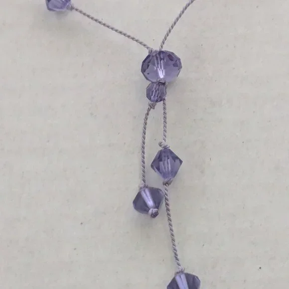 Artisan Dainty Delicate Purple Glass Crystal Beaded Rope Toggle Clasp Necklace - Picture 4 of 5
